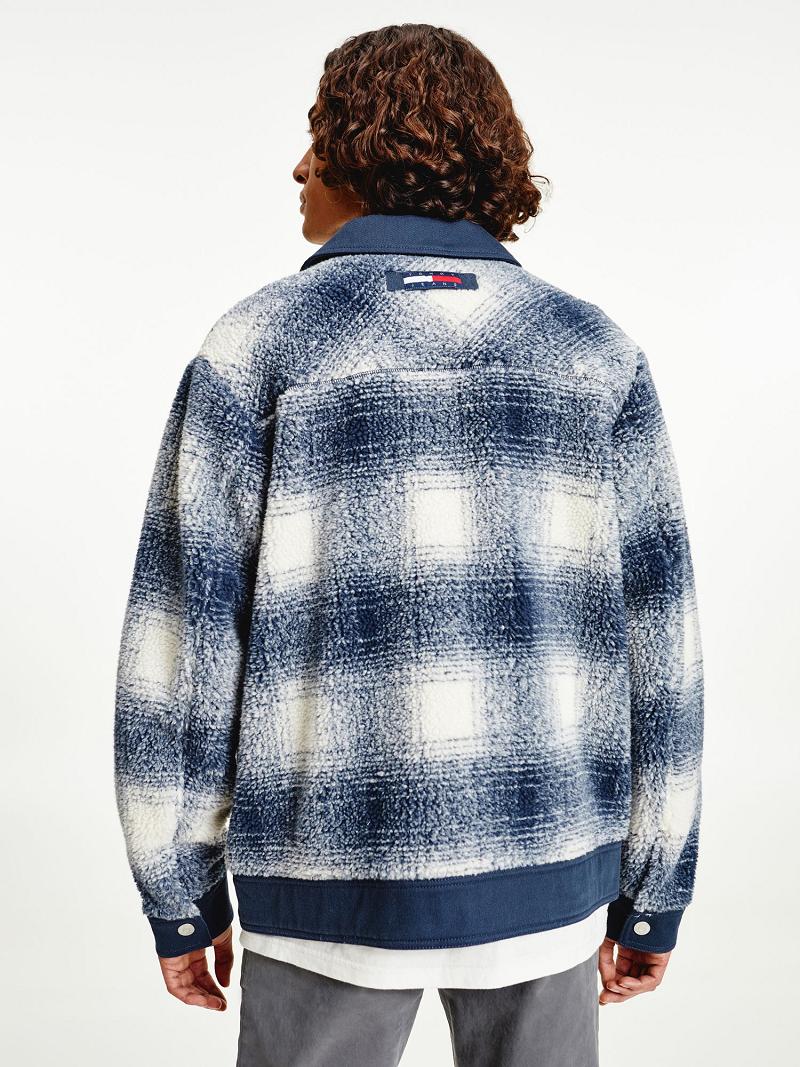 Férfi Tommy Hilfiger Recycled sherpa check trucker Kabát Kék Fehér | HU 1202UZG